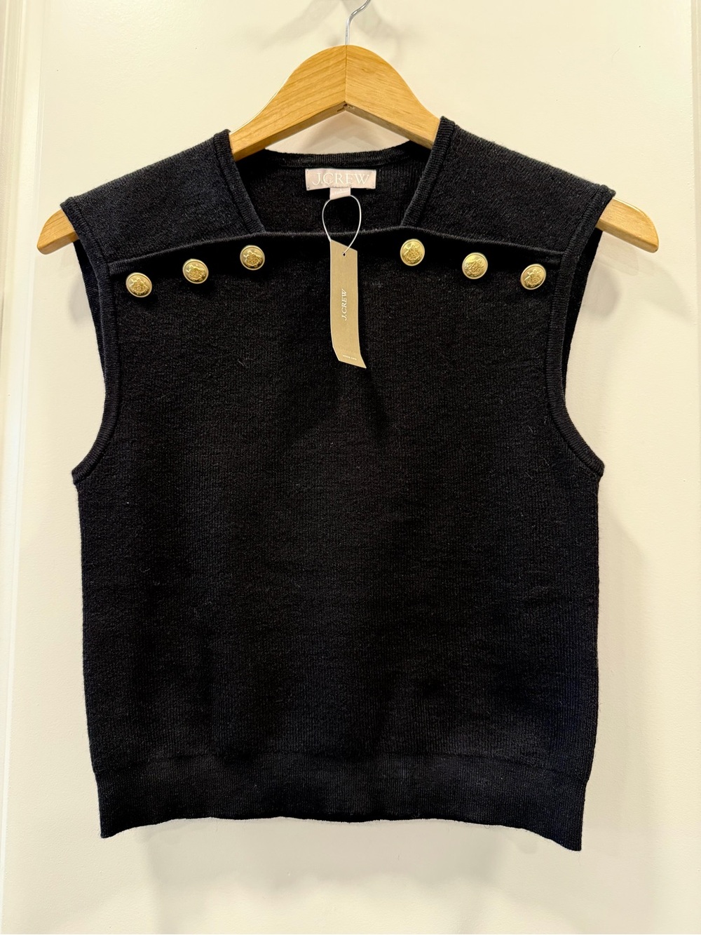J. Crew Black Knit Sleeveless Vest with Gold Button Detail